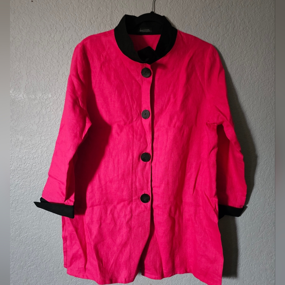Allie Coosh Jacket Pink And Black 4 Buttons Size Small